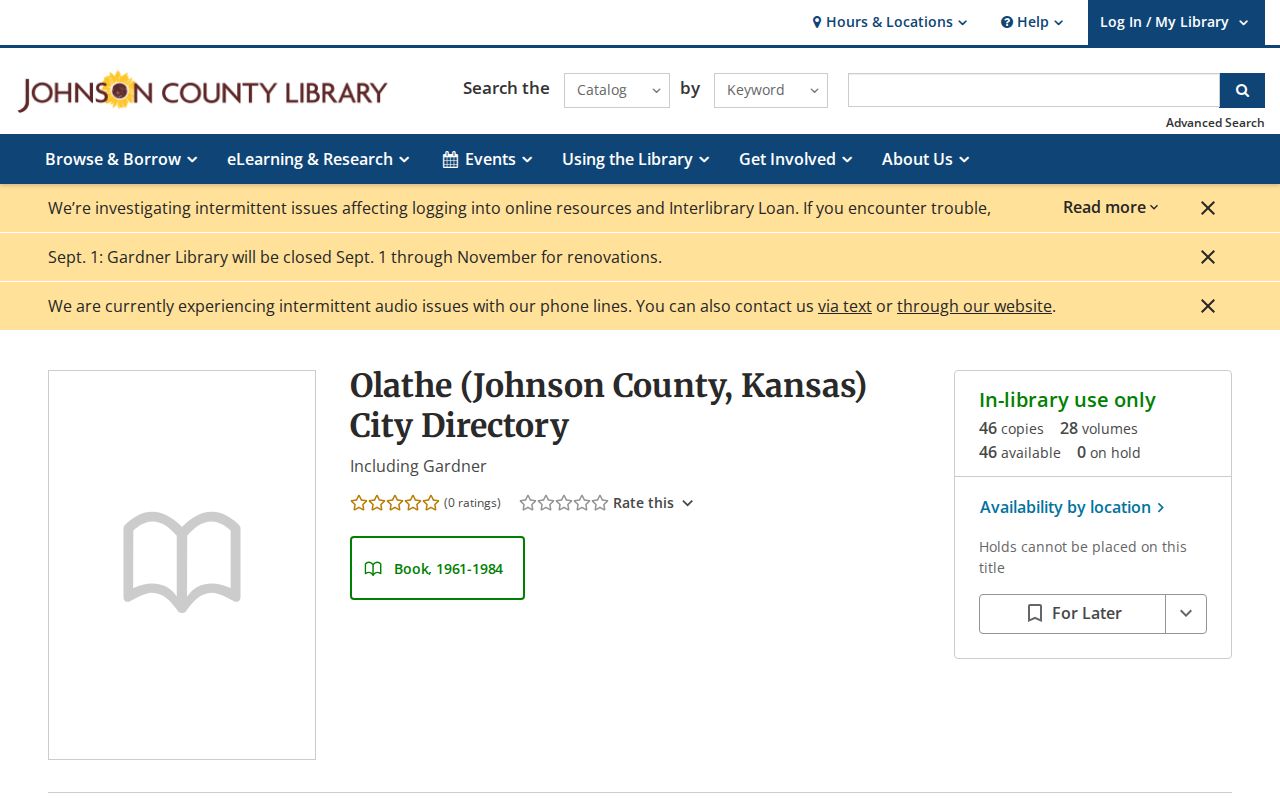 Olathe city directory R.L. Polk library catalog record