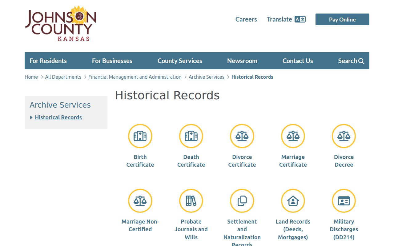 Johnson County Archives historical records for former Olathe households