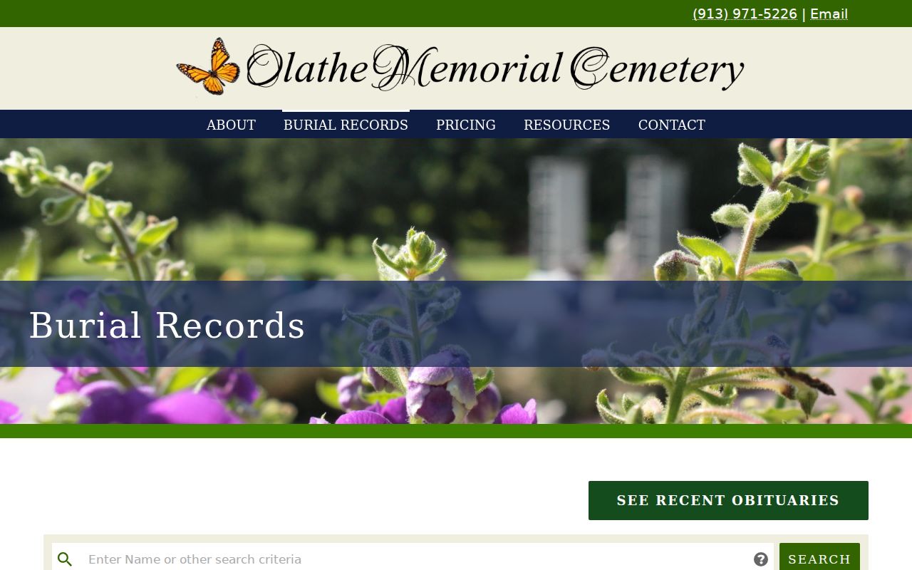 Olathe resident lookup through Olathe Memorial Cemetery burial records